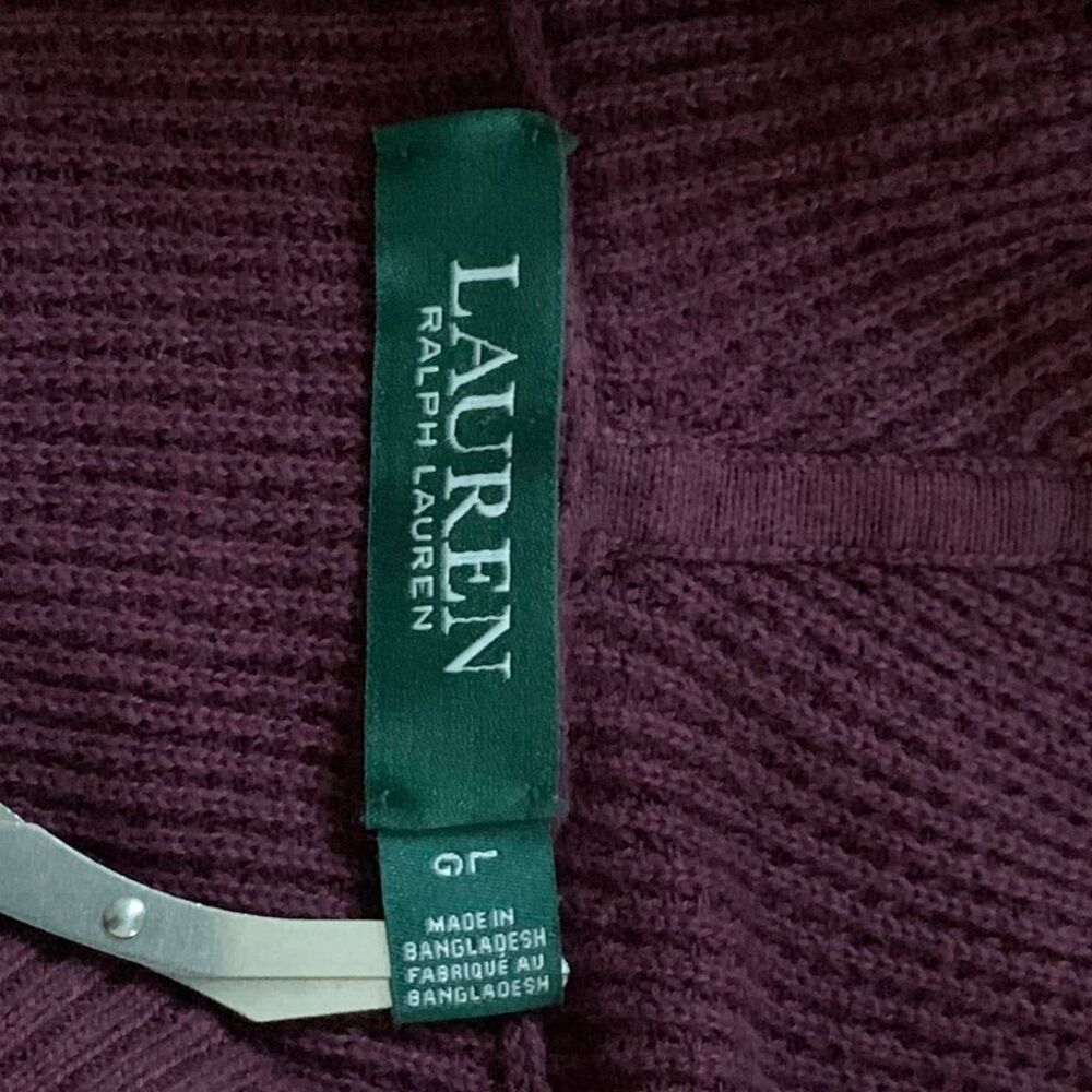Lauren Ralph Lauren Hooded Pullover Sweater L Burgundy Waffle Knit Drawstring - Picture 4 of 8